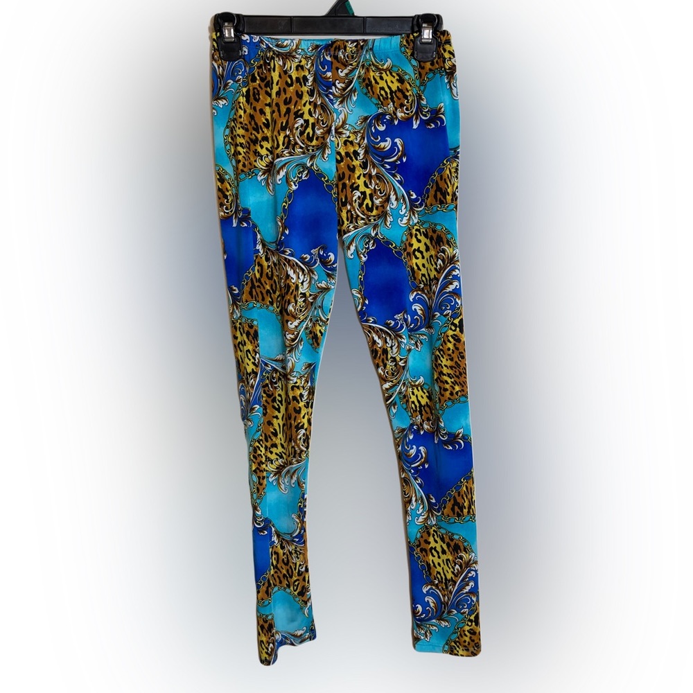 TwentyThirteen Blue and Gold Leopard Printed Leggings Size Medium